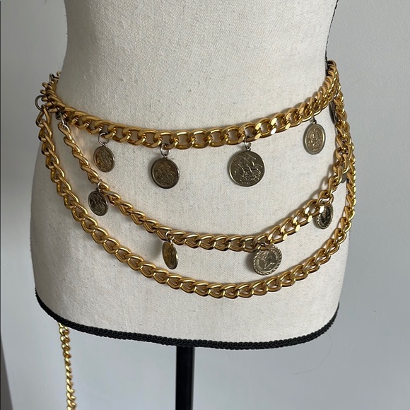 Vintage Gold Chain Belt with Coin Accents